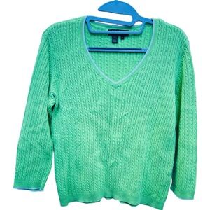 Ralph Lauren women’s green cableknit sweater classic preppy collegiate staple Sm